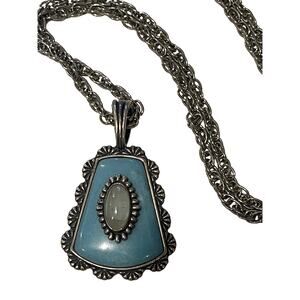 Carolyn Pollack Sterling Silver Blue Larimar Stone Necklace Pendant Vintage